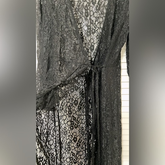 Floral print Lace long maxi wrap dress cover up blouse Tie waist Wrap design L - Picture 9 of 15